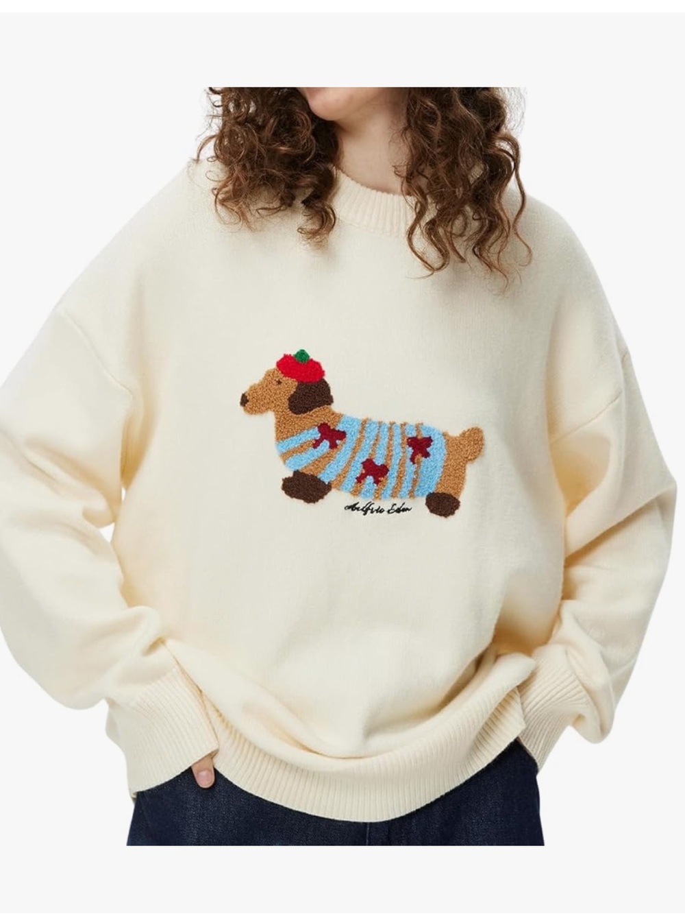 Aelfric Eden Cream Oversized Sweatshirt with Embroidered Dachshund